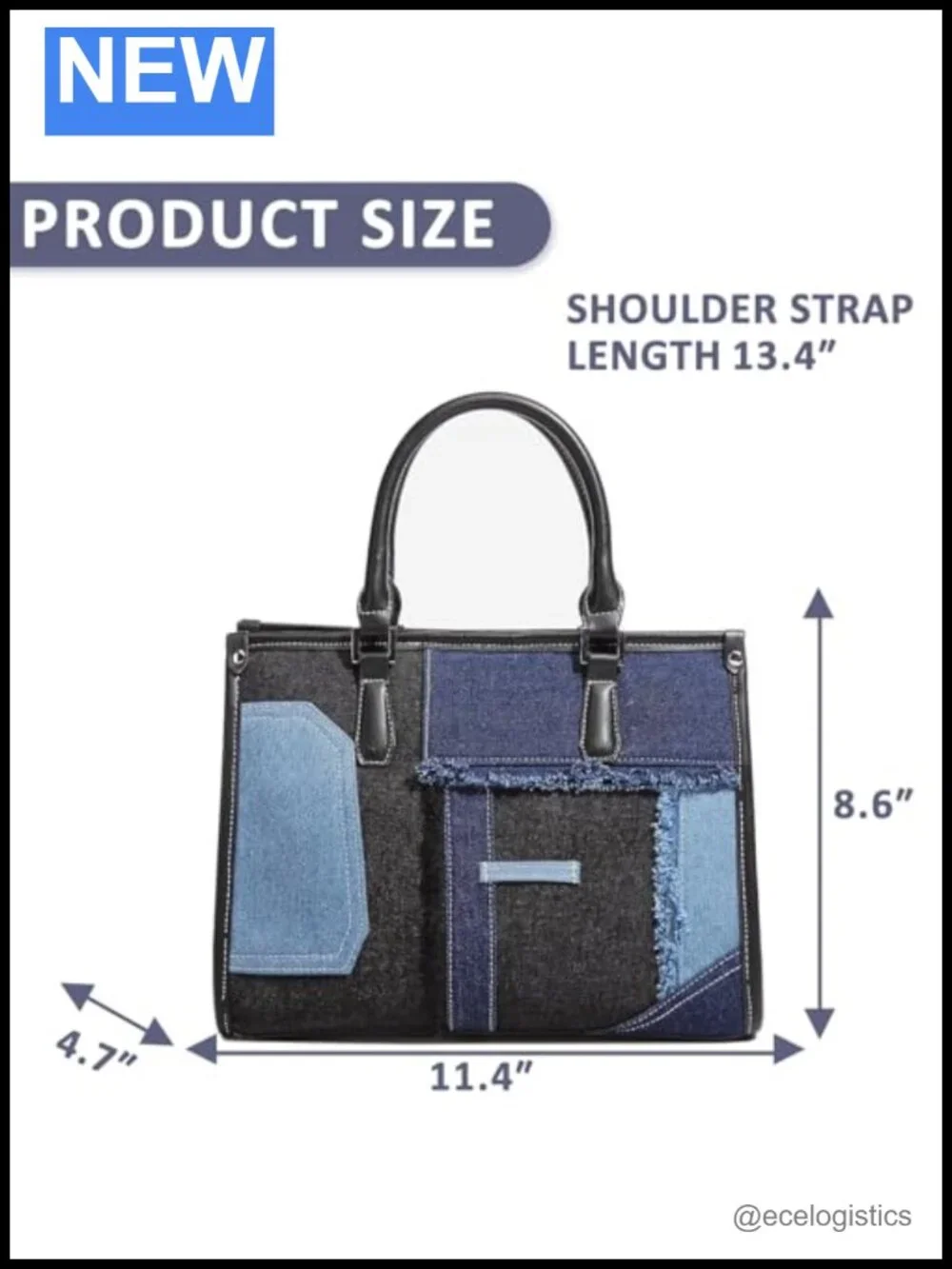 Denim Tote Bag Patchwork Shoulder Bag Vintage Purse Women Travel Daily